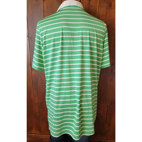 RLX Ralph Lauren Men XL Green White Stripe Performance Polo Shirt Casual Stretch - Picture 8 of 13